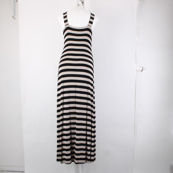 Carson Kressley Dress Sz L Black Tan Strip Sleeveless Viscose Spandex Dress - Picture 9 of 14